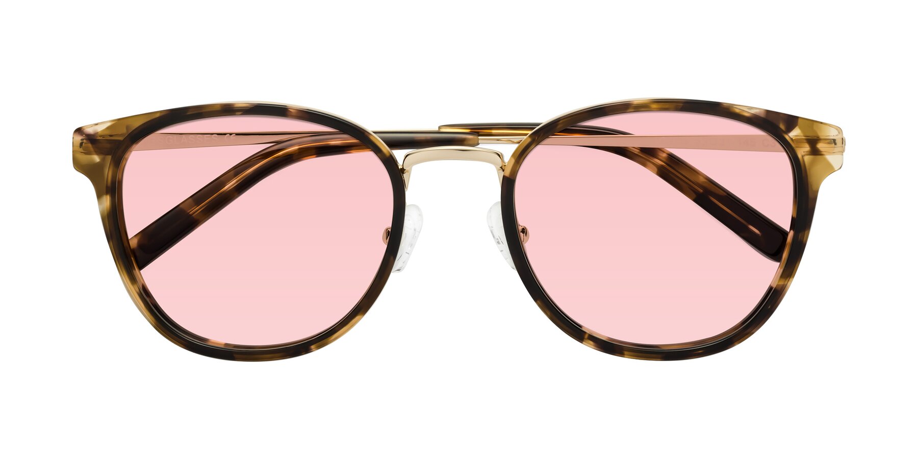 Folded Front of Callie in Tortoise-Gold with Light Garnet Tinted Lenses