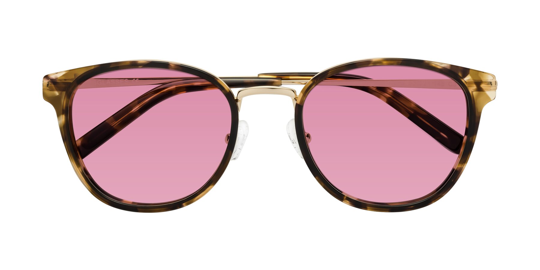 Folded Front of Callie in Tortoise-Gold with Medium Wine Tinted Lenses