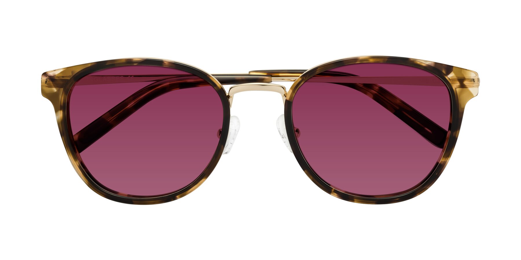 Folded Front of Callie in Tortoise-Gold with Wine Tinted Lenses