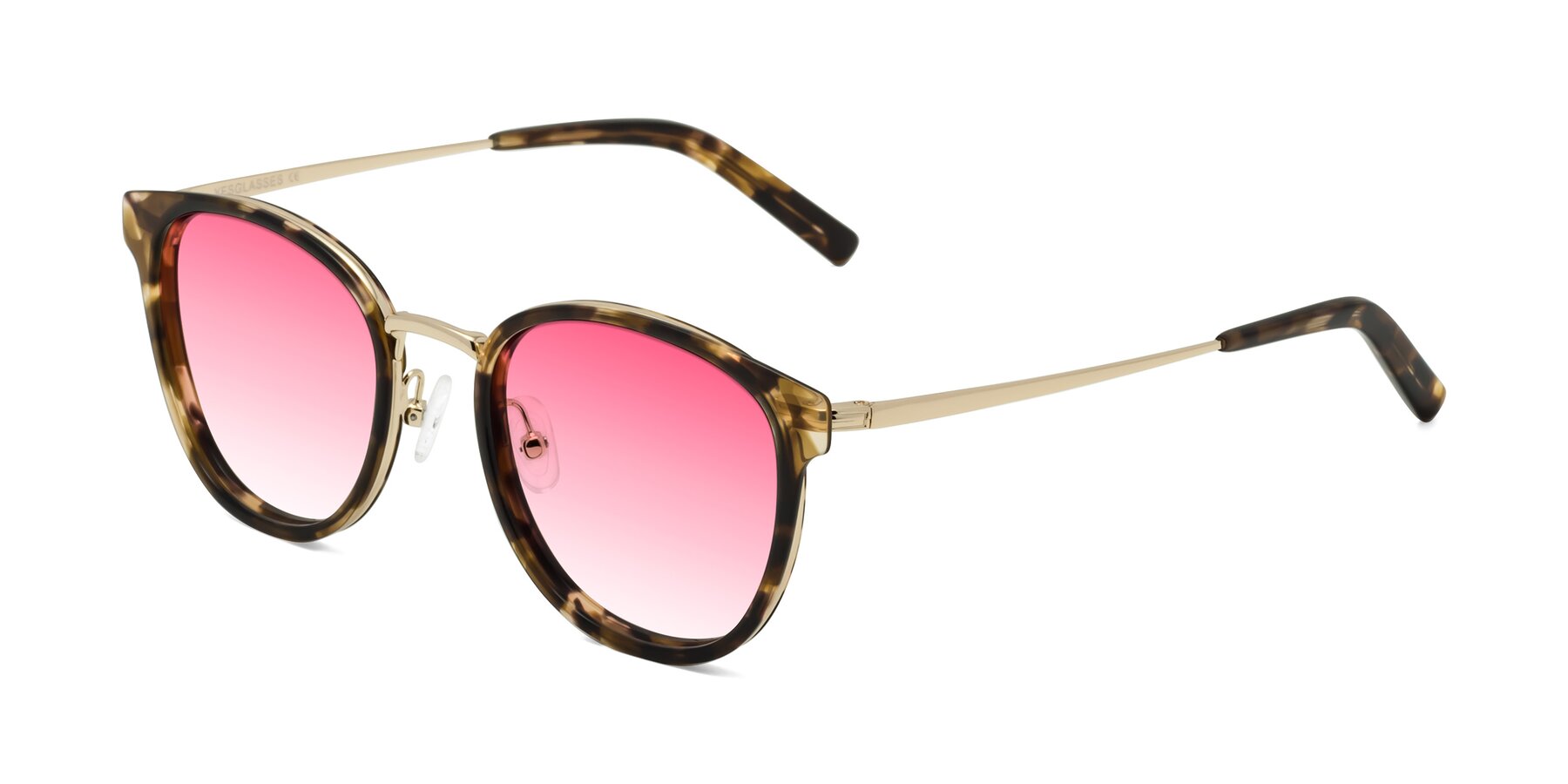 Angle of Callie in Tortoise-Gold with Pink Gradient Lenses