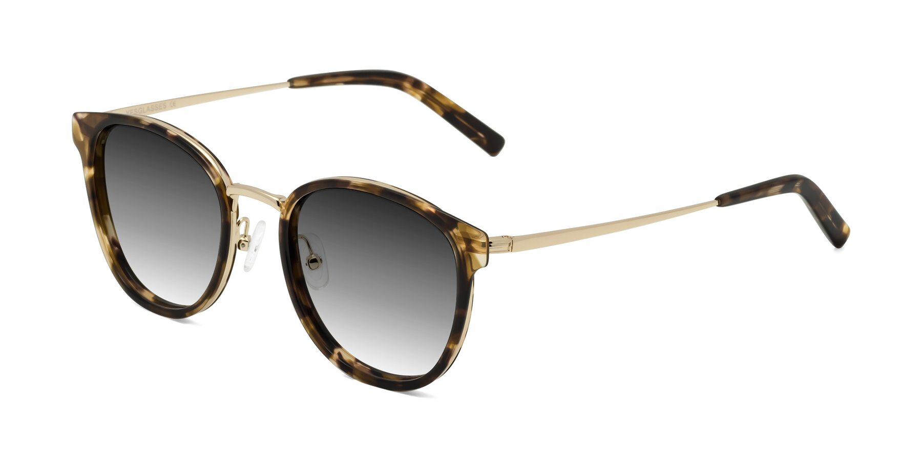 Angle of Callie in Tortoise-Gold with Gray Gradient Lenses