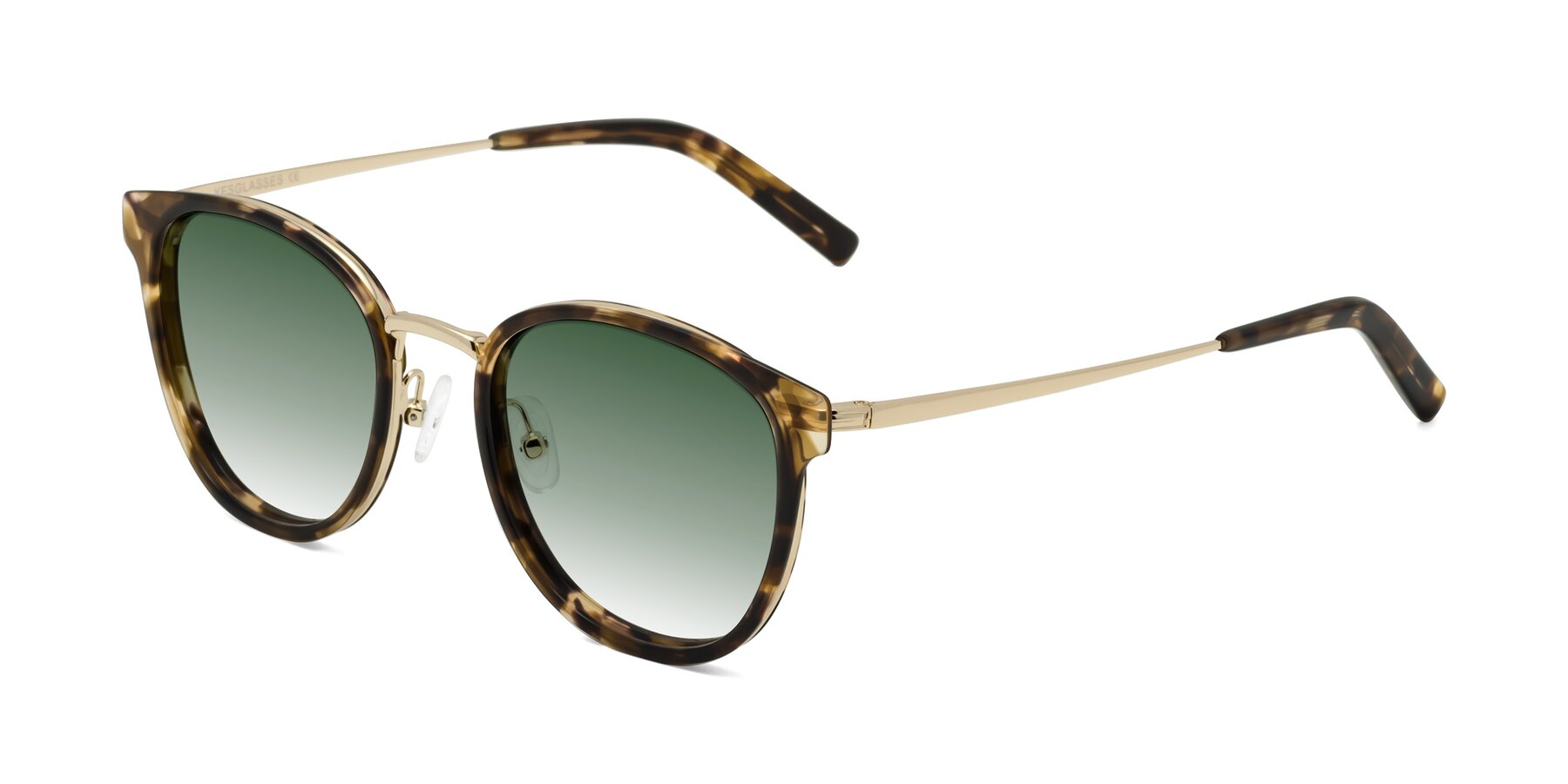 Angle of Callie in Tortoise-Gold with Green Gradient Lenses