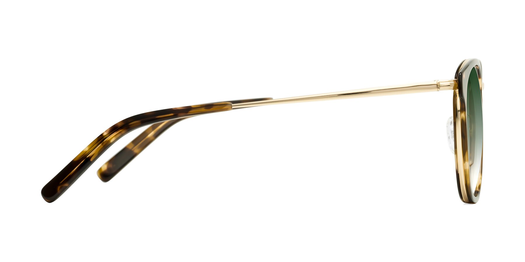 Side of Callie in Tortoise-Gold with Green Gradient Lenses