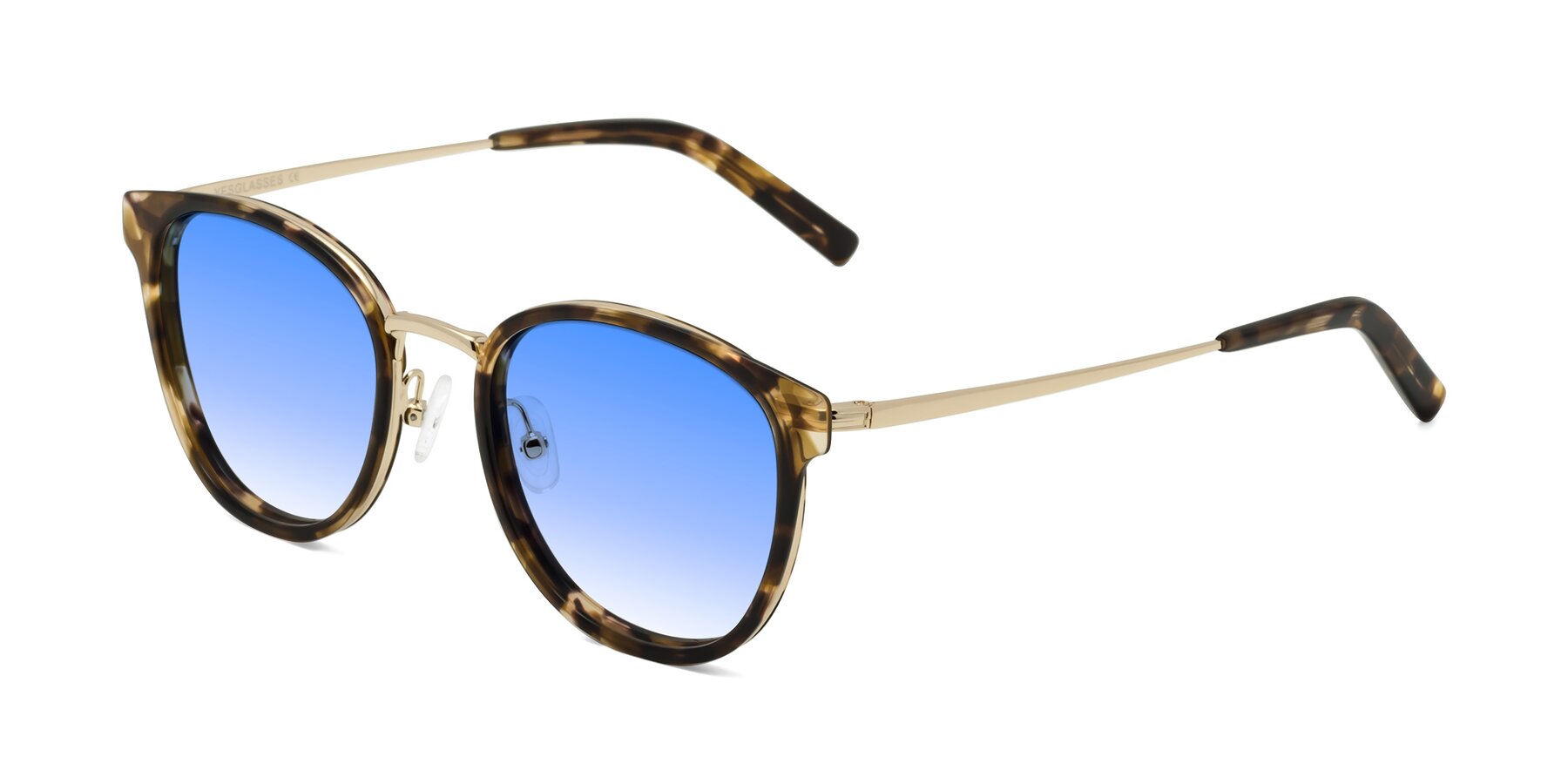 Angle of Callie in Tortoise-Gold with Blue Gradient Lenses