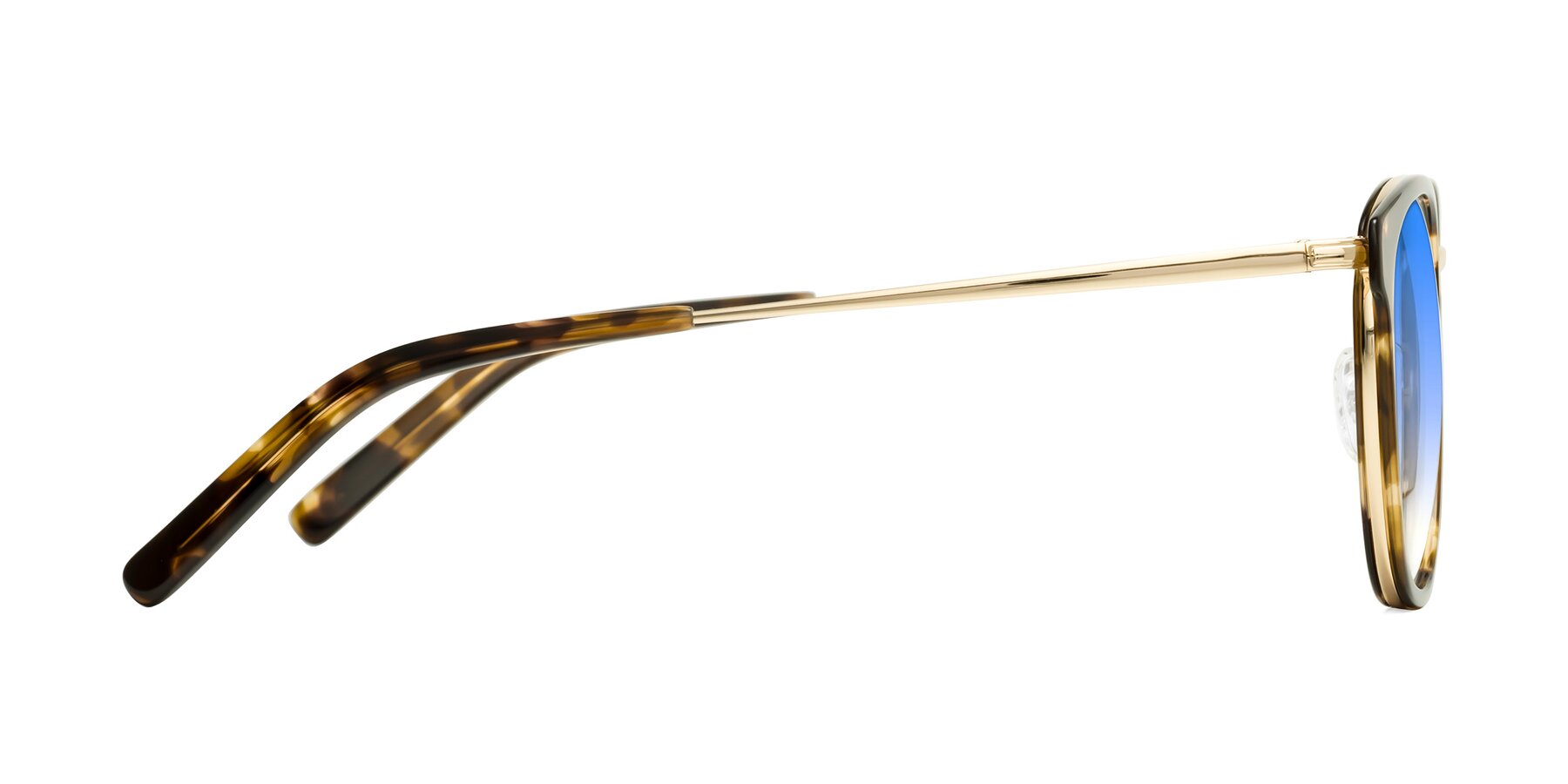 Side of Callie in Tortoise-Gold with Blue Gradient Lenses