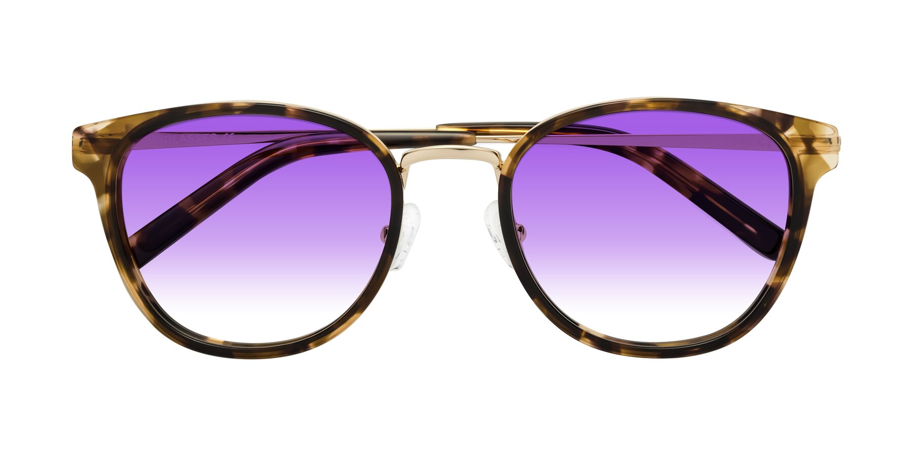 Folded Front of Callie in Tortoise-Gold with Purple Gradient Lenses