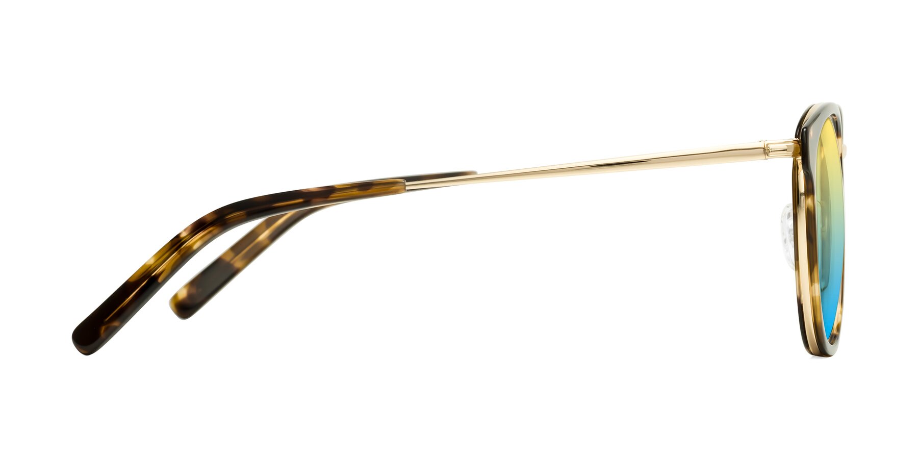 Side of Callie in Tortoise-Gold with Yellow / Blue Gradient Lenses
