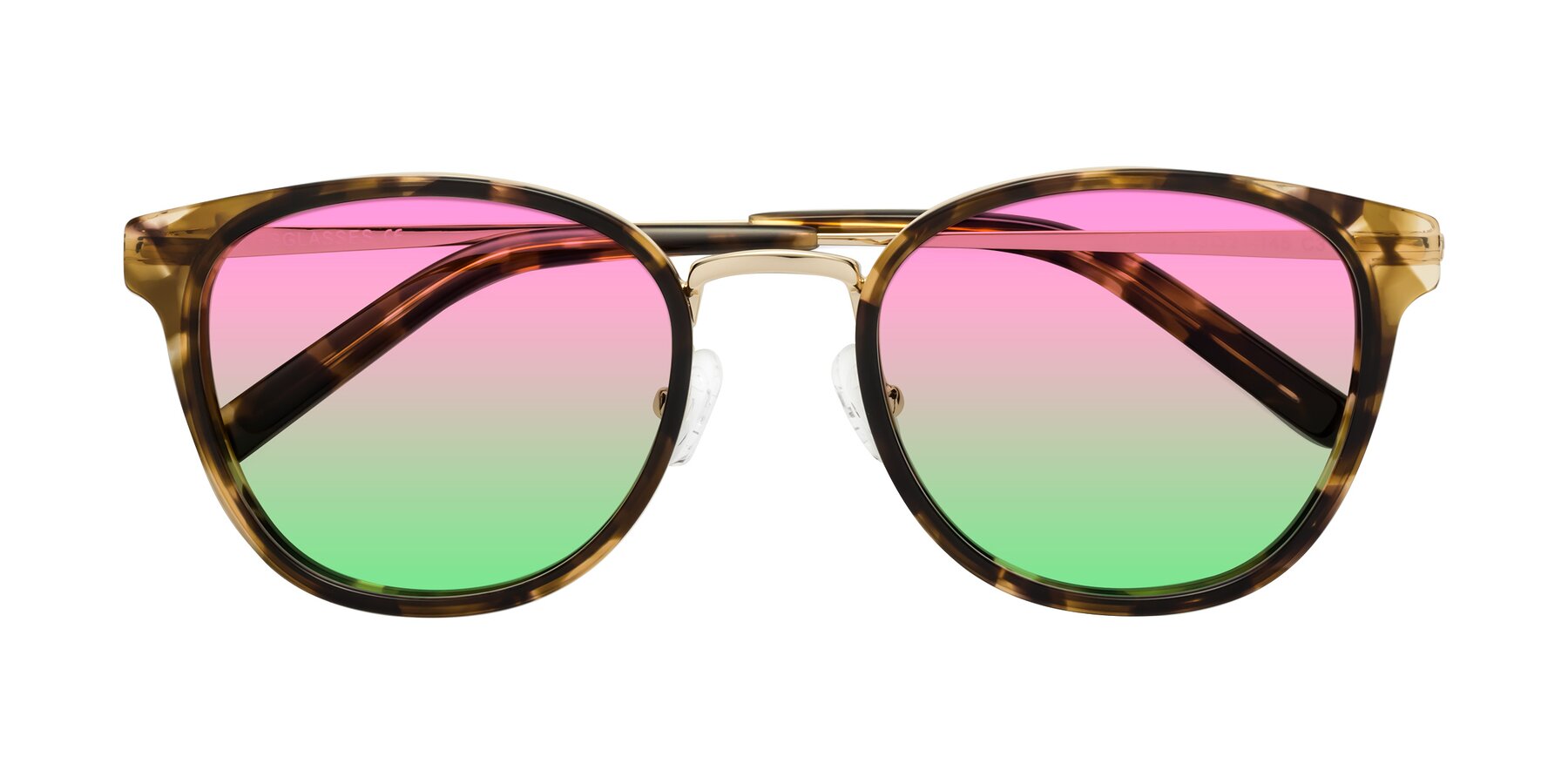 Folded Front of Callie in Tortoise-Gold with Pink / Green Gradient Lenses