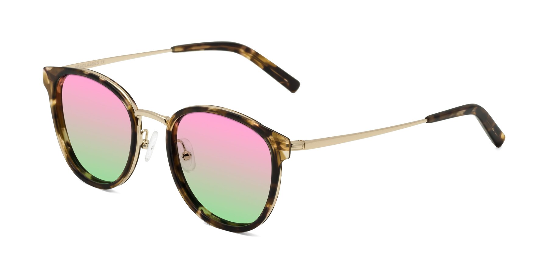 Angle of Callie in Tortoise-Gold with Pink / Green Gradient Lenses