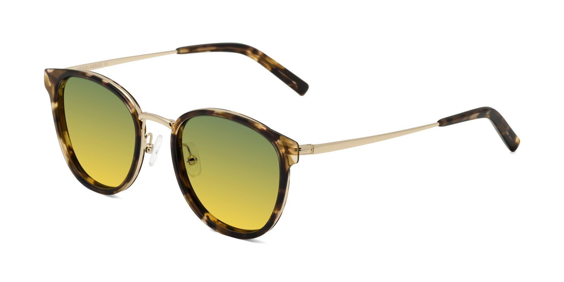 Angle of Callie in Tortoise-Gold with Green / Yellow Gradient Lenses