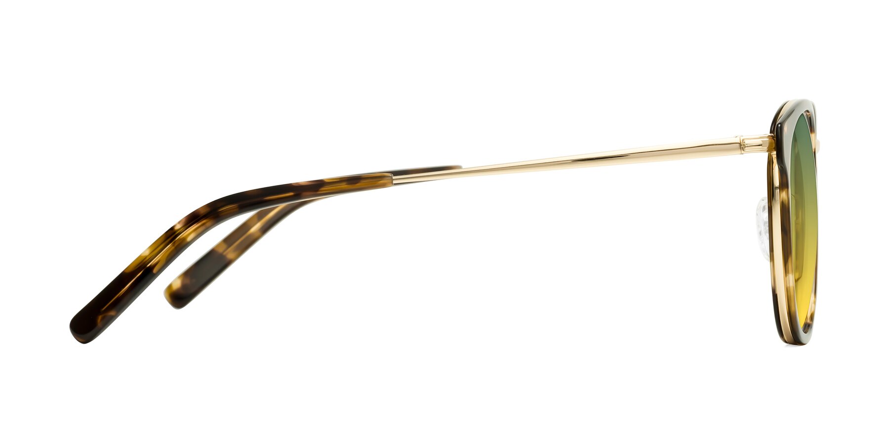 Side of Callie in Tortoise-Gold with Green / Yellow Gradient Lenses