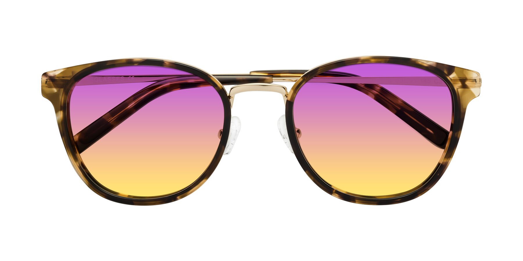 Folded Front of Callie in Tortoise-Gold with Purple / Yellow Gradient Lenses