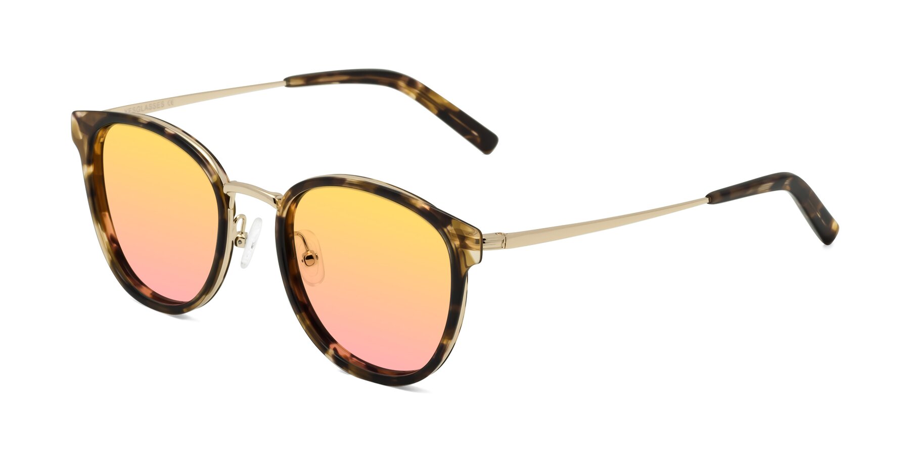 Angle of Callie in Tortoise-Gold with Yellow / Pink Gradient Lenses