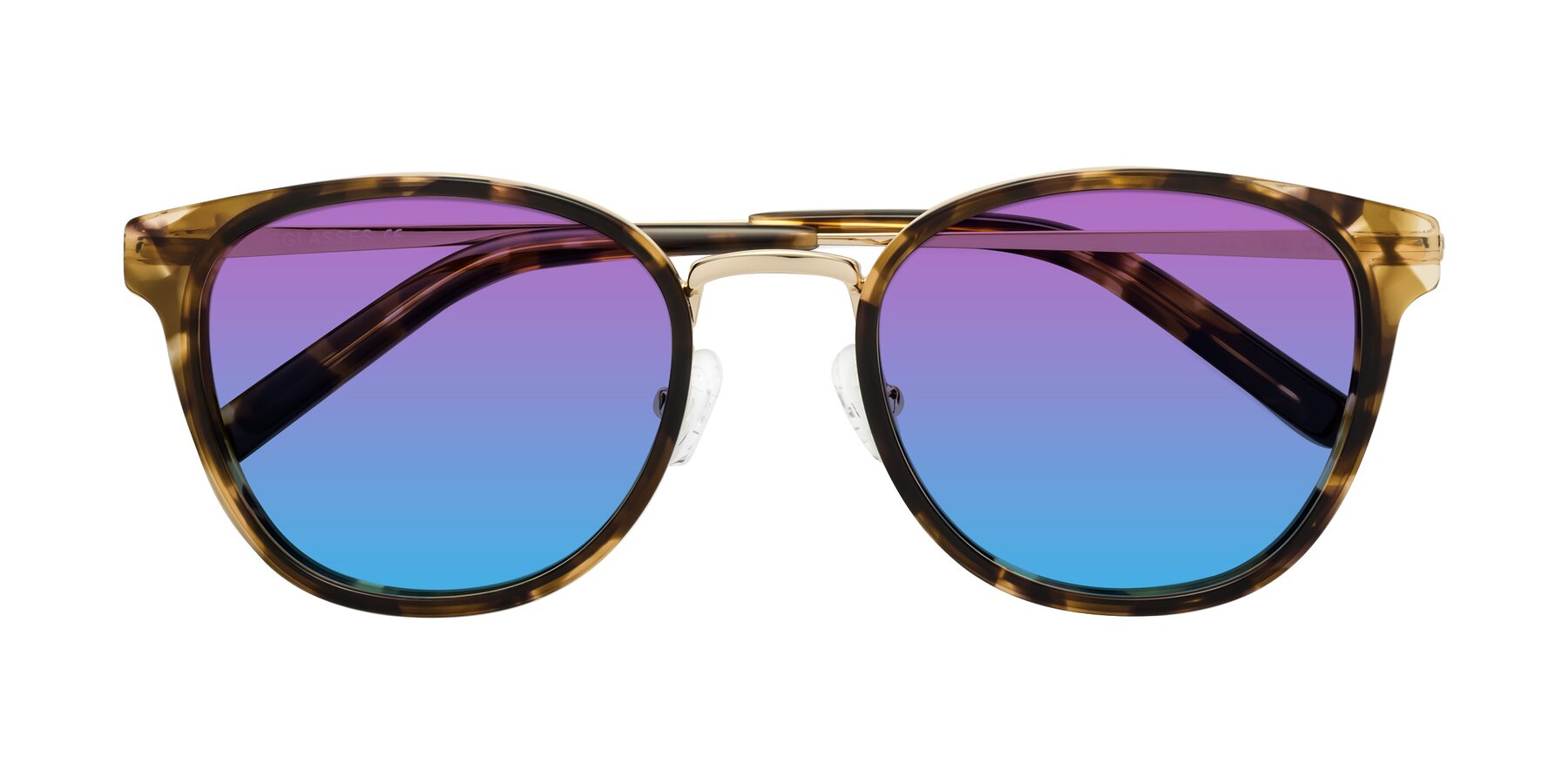 Folded Front of Callie in Tortoise-Gold with Purple / Blue Gradient Lenses