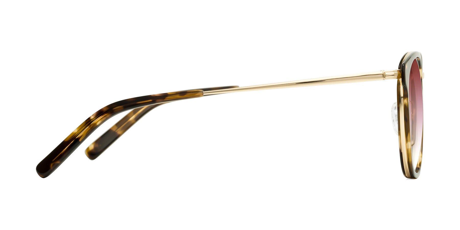 Side of Callie in Tortoise-Gold with Garnet Gradient Lenses