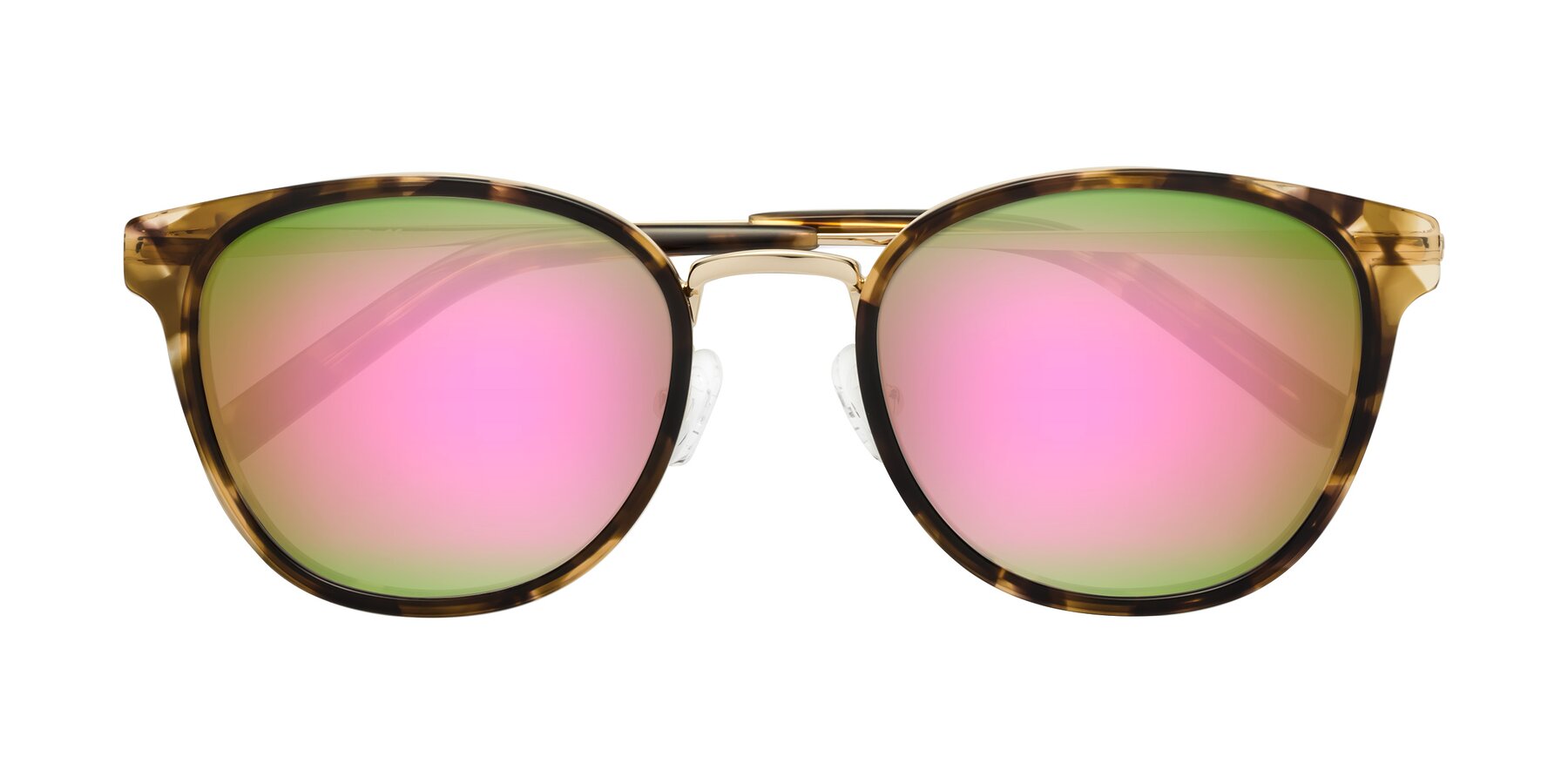 Folded Front of Callie in Tortoise-Gold with Pink Mirrored Lenses