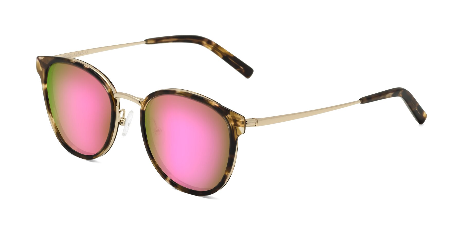 Angle of Callie in Tortoise-Gold with Pink Mirrored Lenses