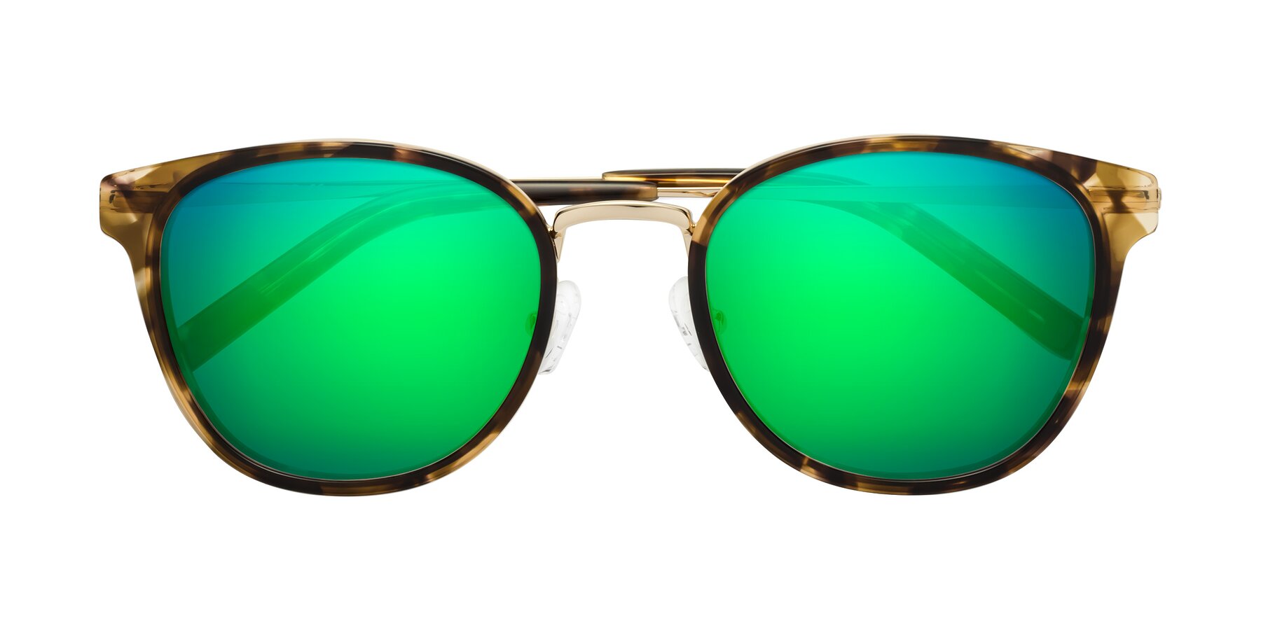 Folded Front of Callie in Tortoise-Gold with Green Mirrored Lenses