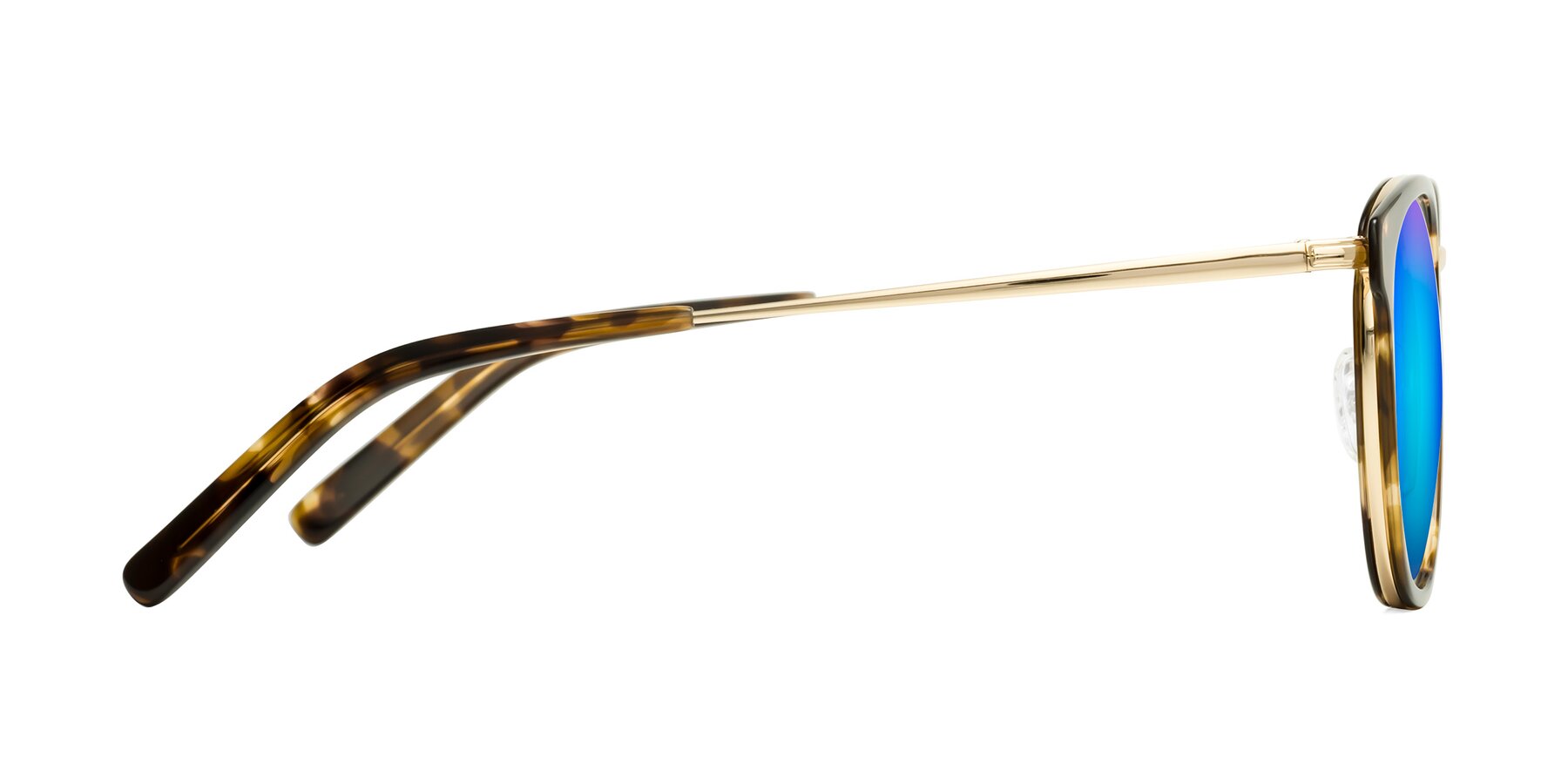 Side of Callie in Tortoise-Gold with Blue Mirrored Lenses