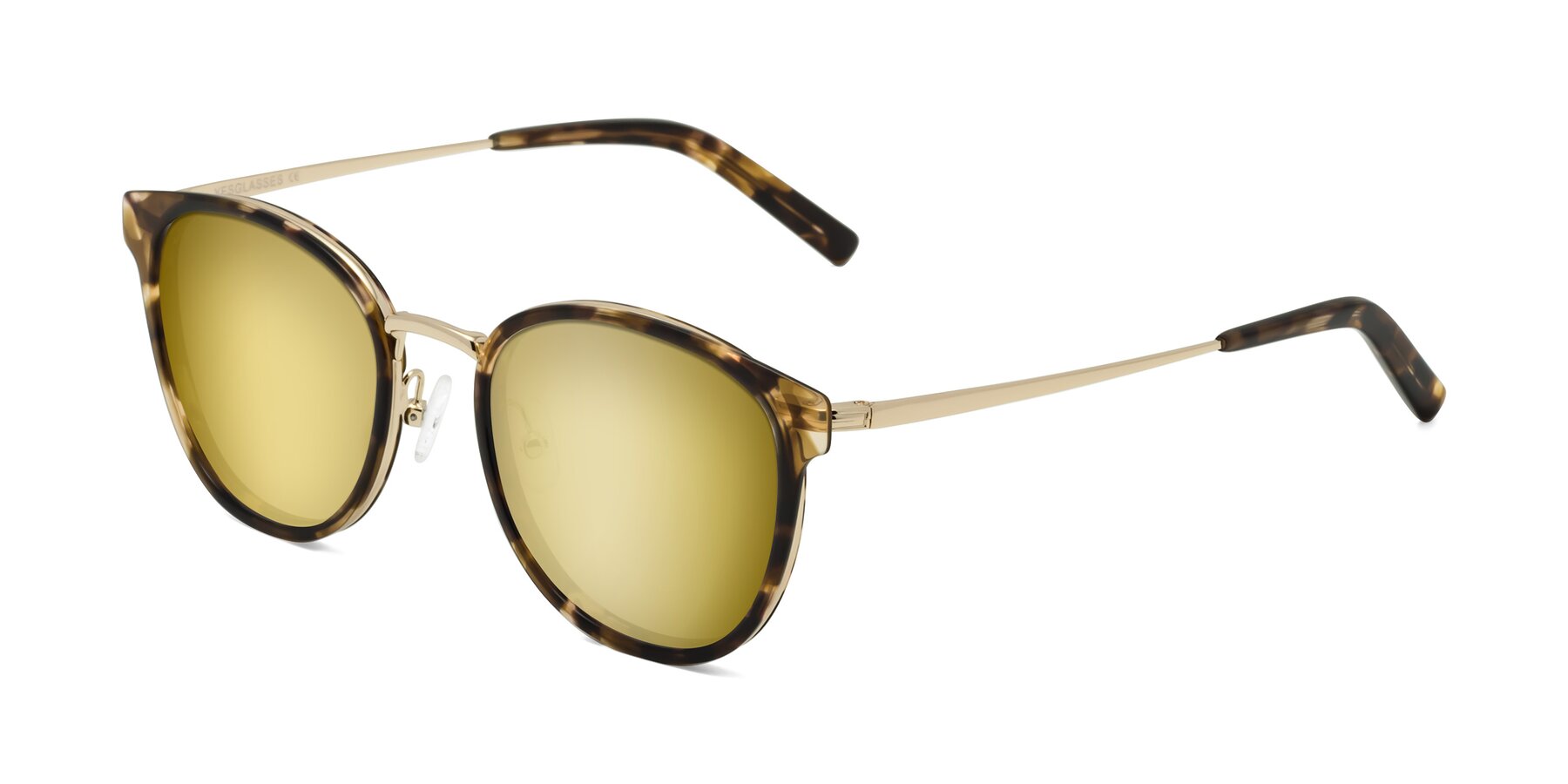 Angle of Callie in Tortoise-Gold with Gold Mirrored Lenses