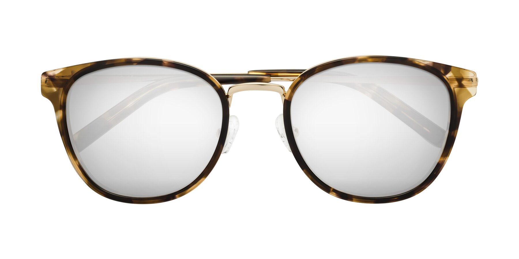 Folded Front of Callie in Tortoise-Gold with Silver Mirrored Lenses