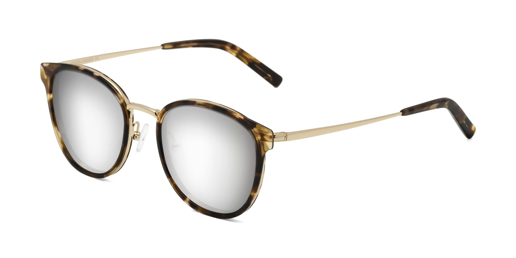 Angle of Callie in Tortoise-Gold with Silver Mirrored Lenses