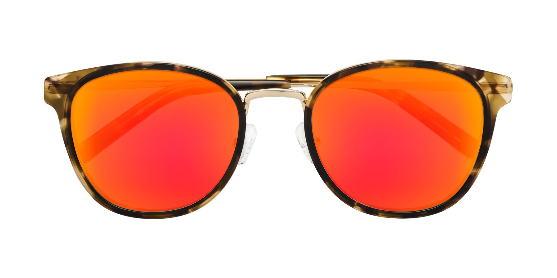 Folded Front of Callie in Tortoise-Gold with Red Gold Mirrored Lenses