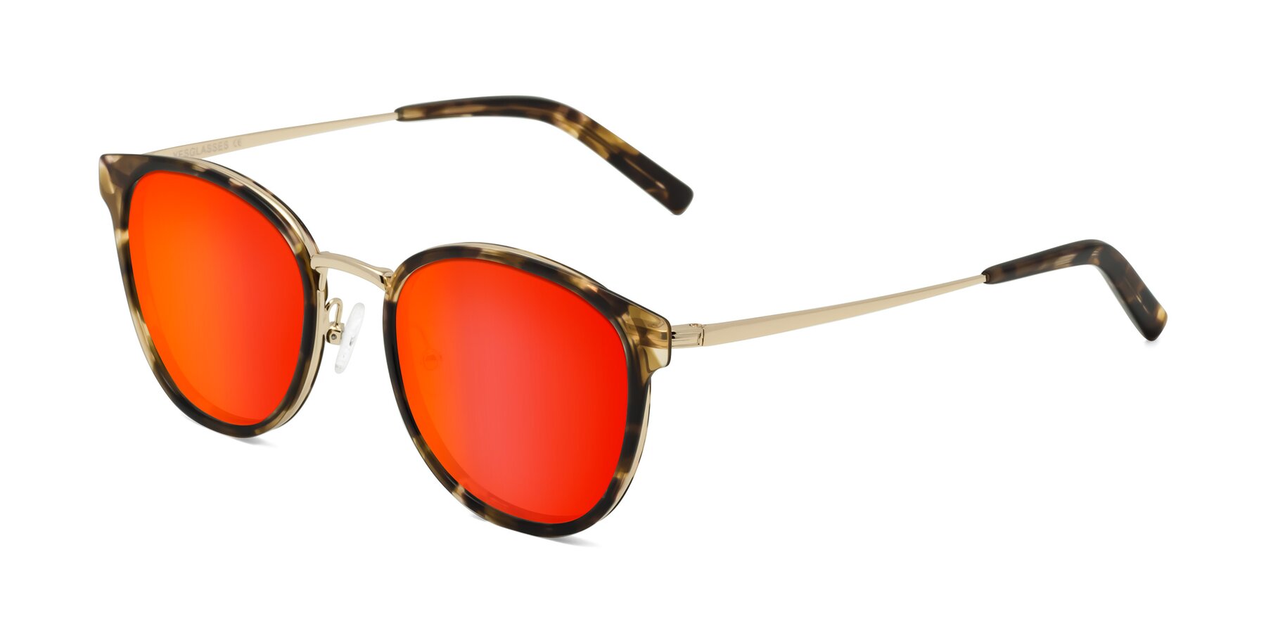Angle of Callie in Tortoise-Gold with Red Gold Mirrored Lenses