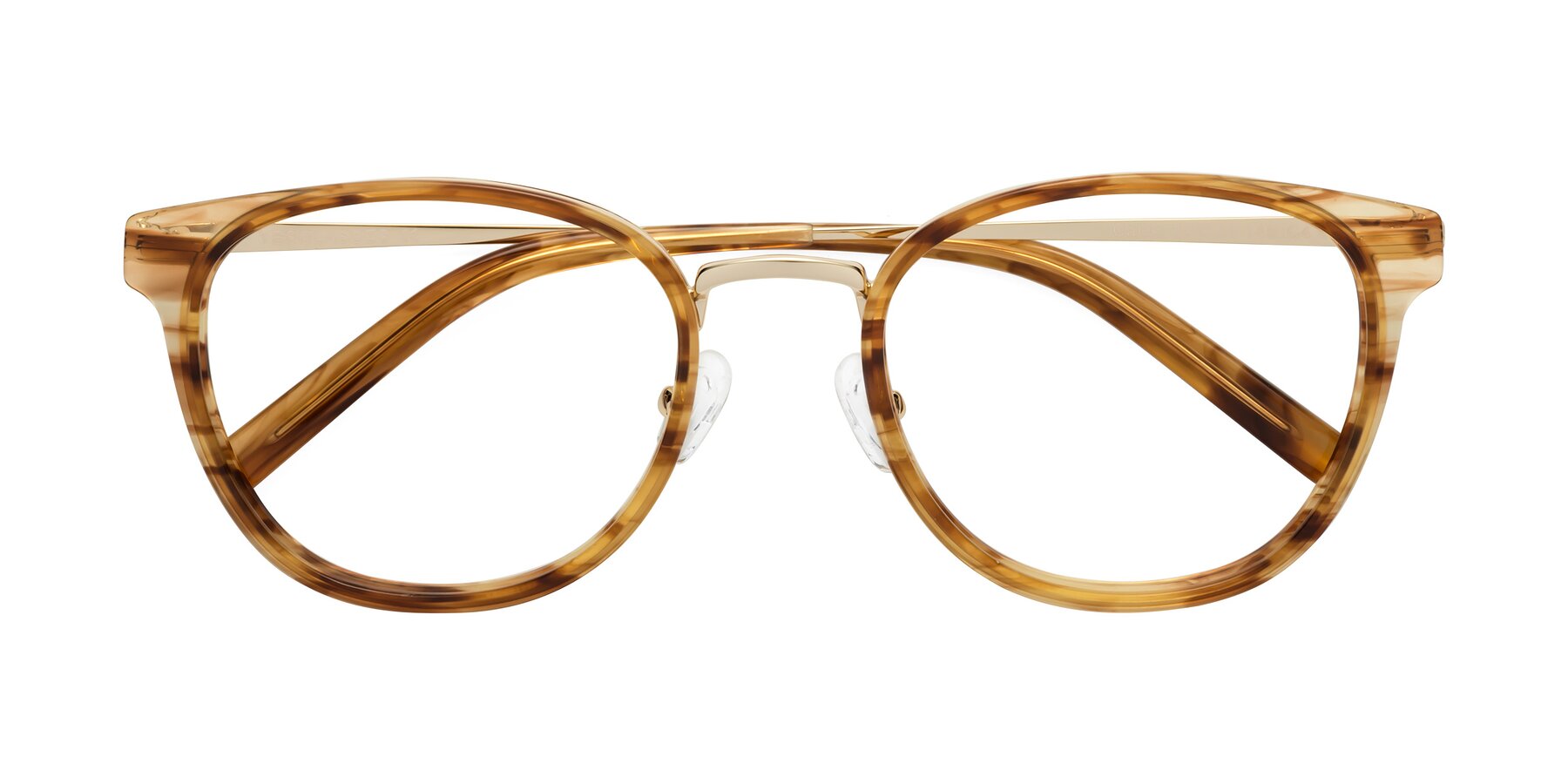 Folded Front of Callie in Amber Striped with Clear Eyeglass Lenses