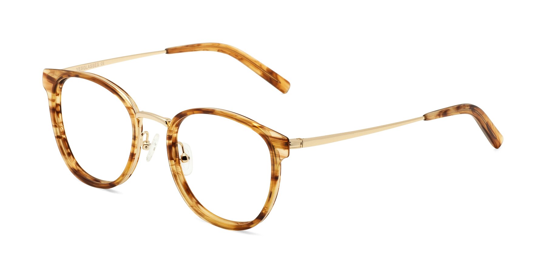 Angle of Callie in Amber Striped with Clear Reading Eyeglass Lenses