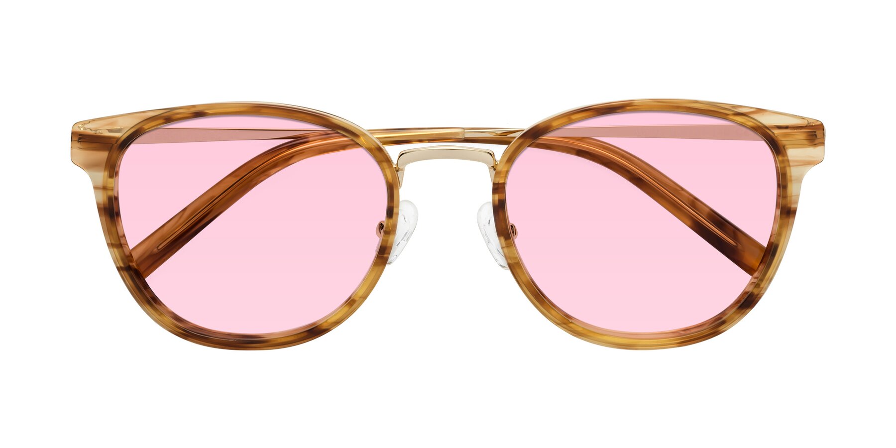 Folded Front of Callie in Amber Striped with Light Pink Tinted Lenses