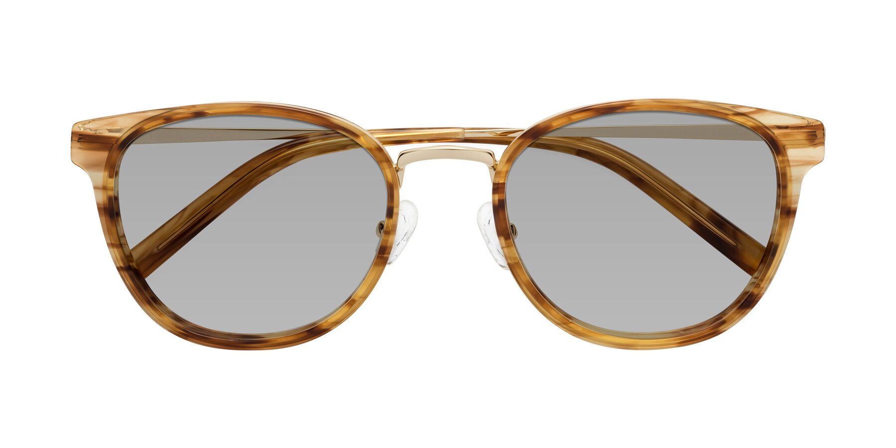 Folded Front of Callie in Amber Striped with Light Gray Tinted Lenses