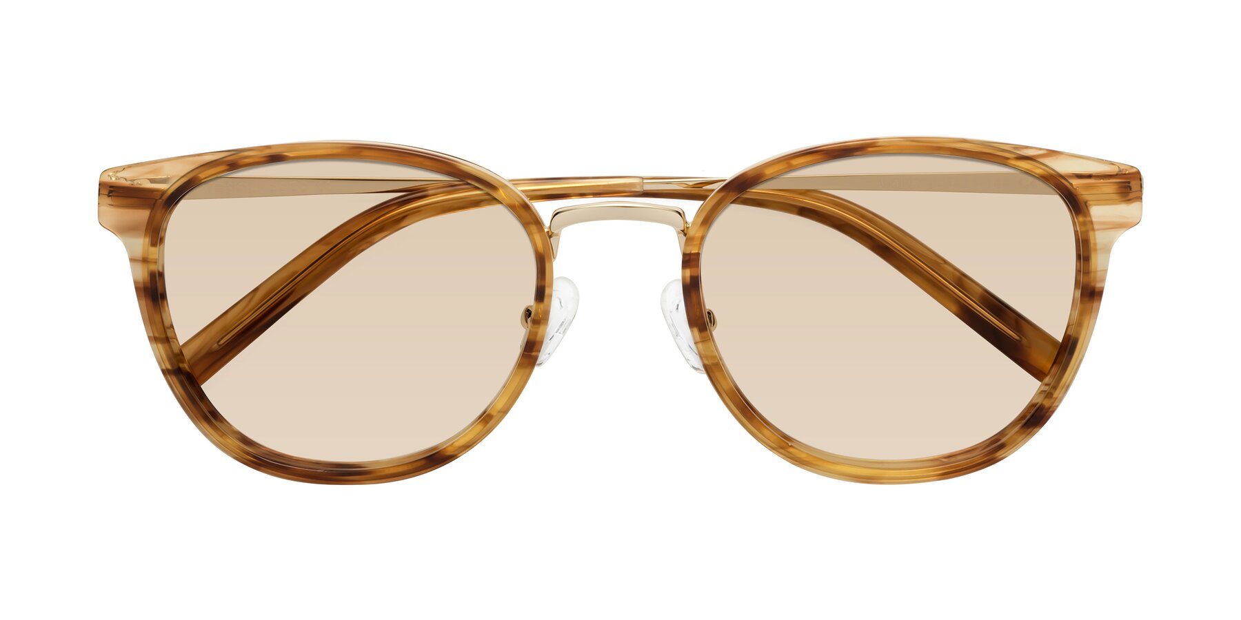 Folded Front of Callie in Amber Striped with Light Brown Tinted Lenses