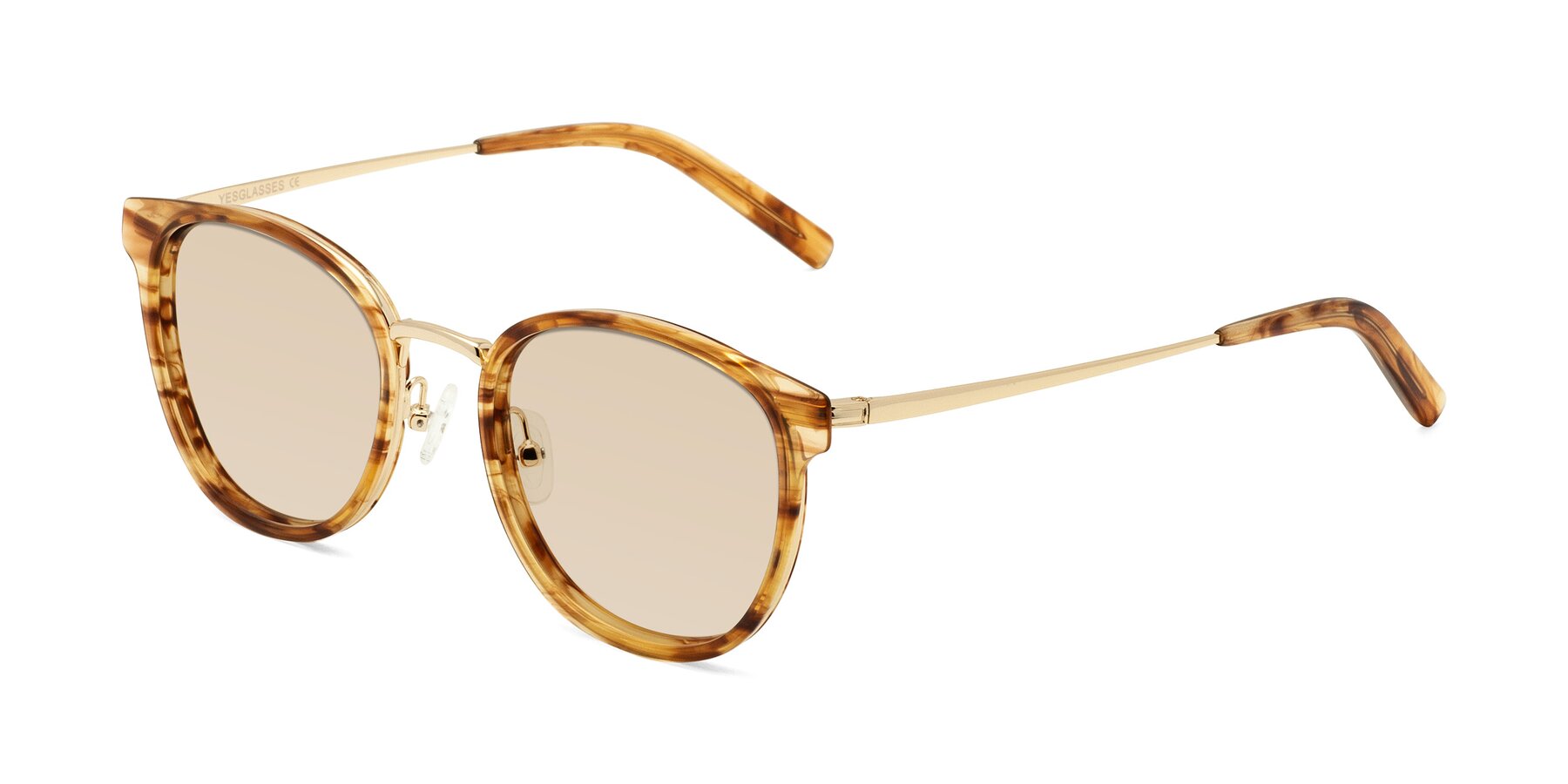 Angle of Callie in Amber Striped with Light Brown Tinted Lenses