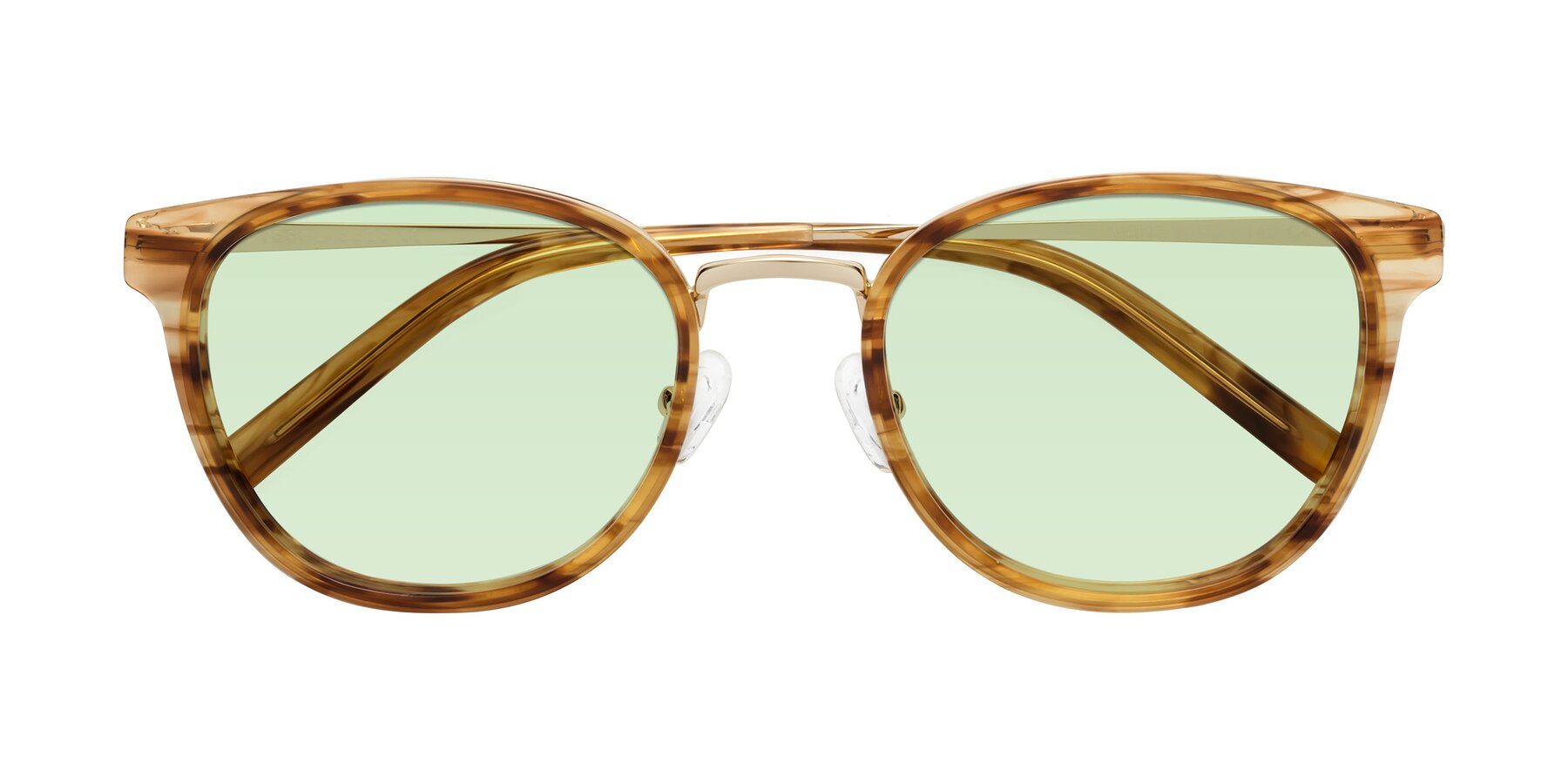 Folded Front of Callie in Amber Striped with Light Green Tinted Lenses