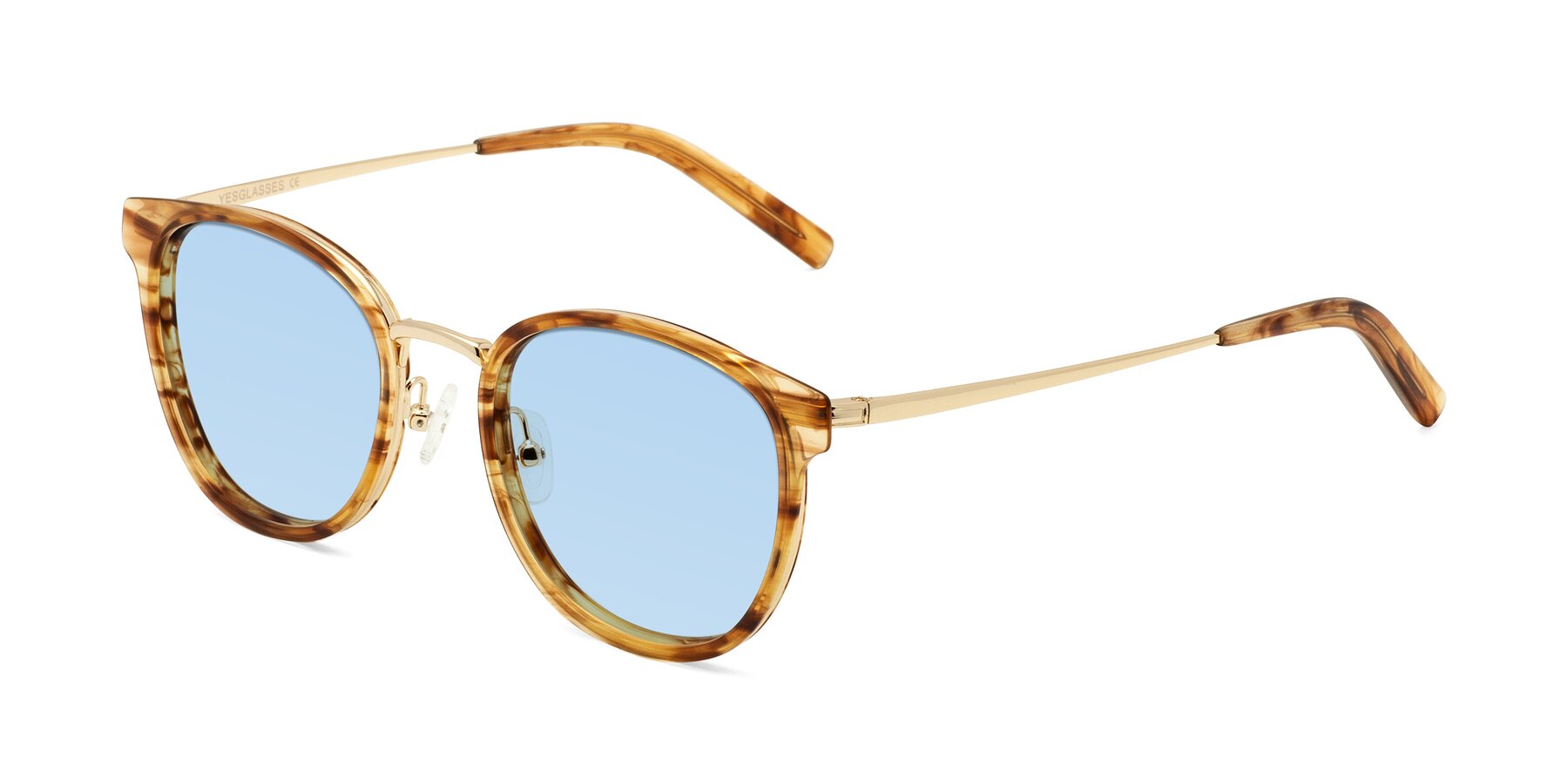 Angle of Callie in Amber Striped with Light Blue Tinted Lenses