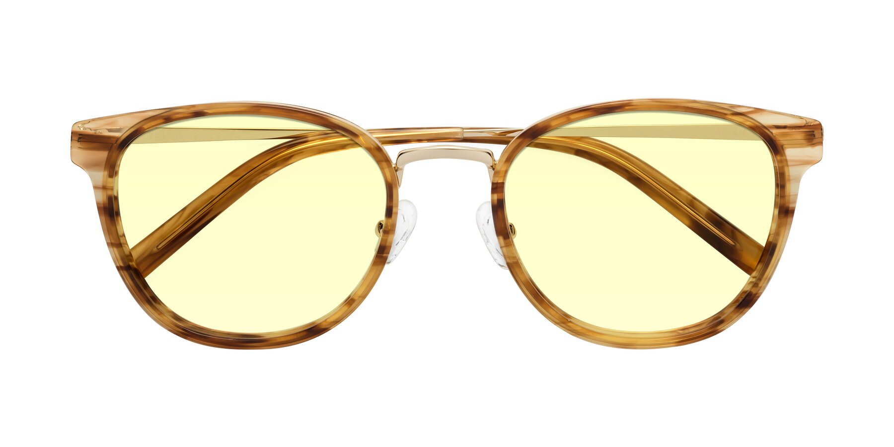 Folded Front of Callie in Amber Striped with Light Yellow Tinted Lenses