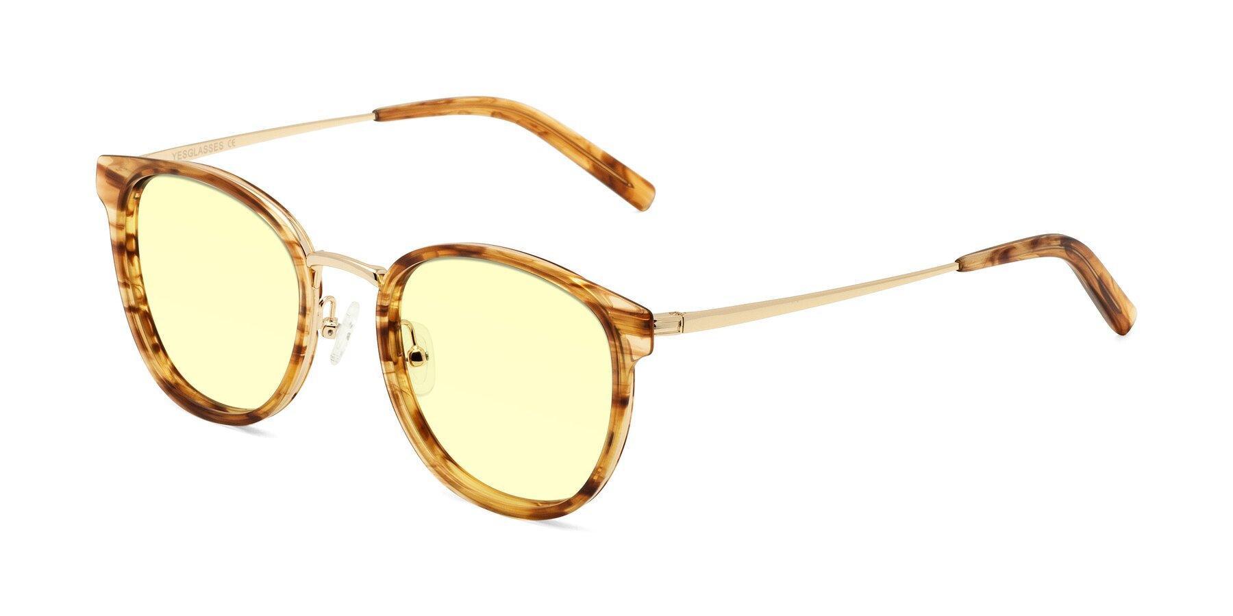 Angle of Callie in Amber Striped with Light Yellow Tinted Lenses