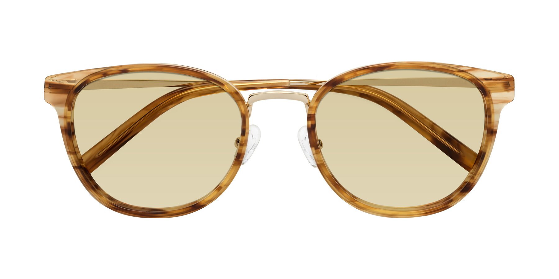 Folded Front of Callie in Amber Striped with Light Champagne Tinted Lenses