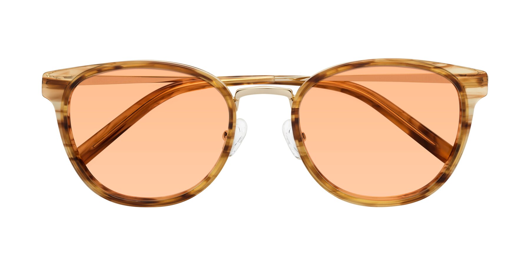 Folded Front of Callie in Amber Striped with Light Orange Tinted Lenses