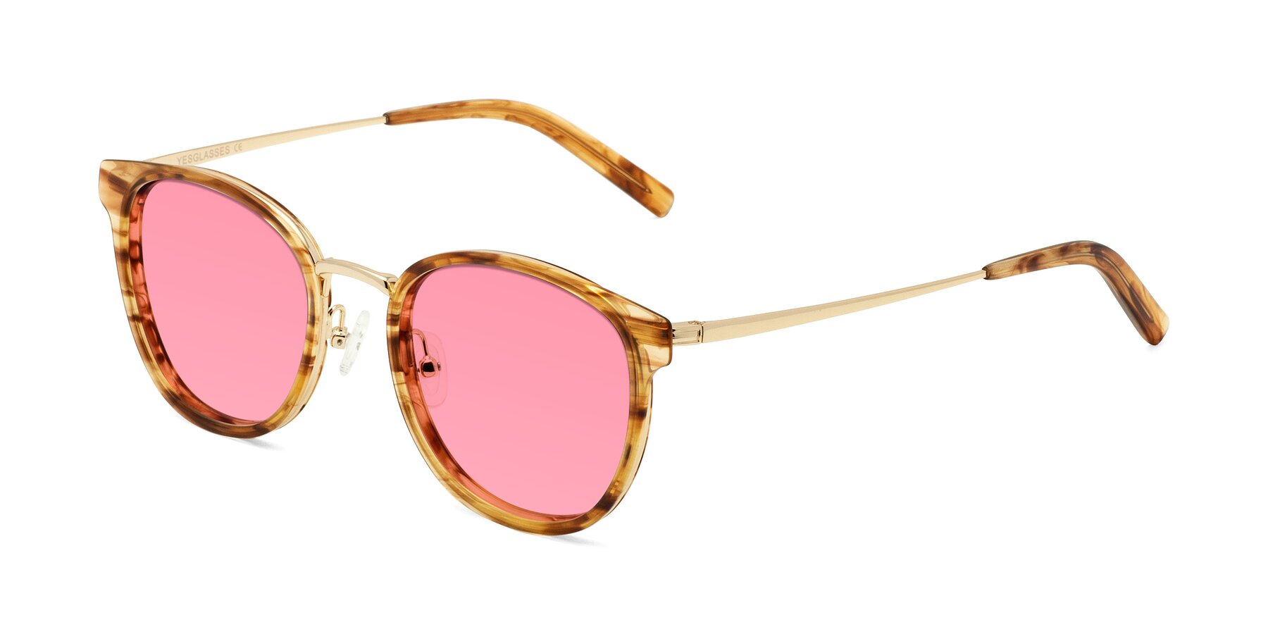Angle of Callie in Amber Striped with Pink Tinted Lenses