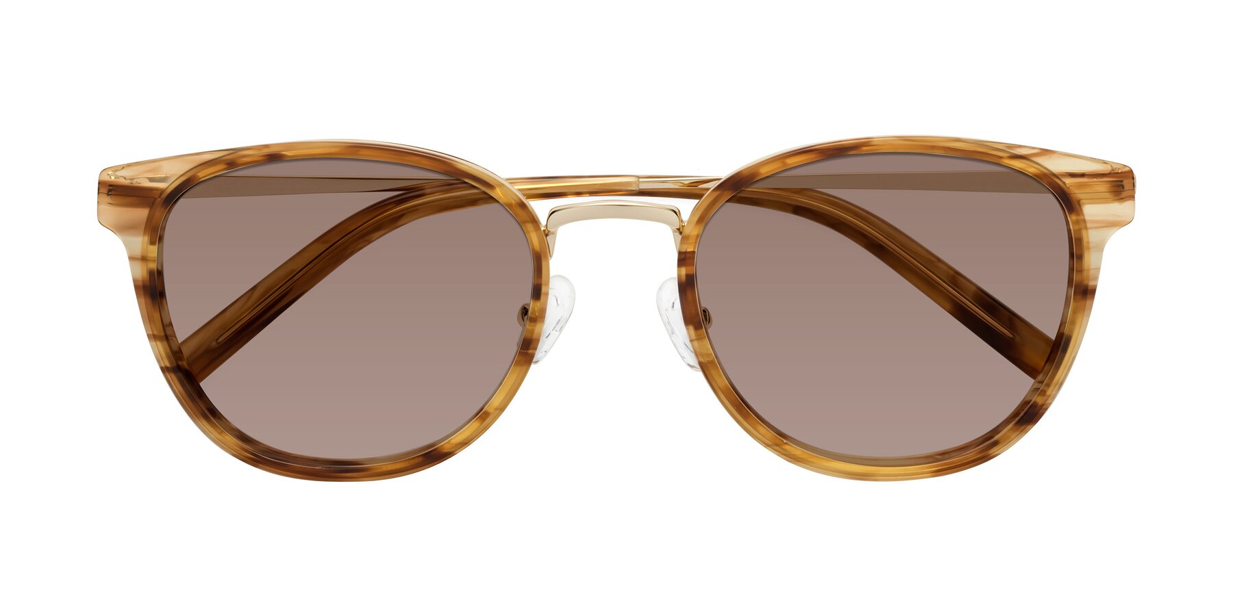 Folded Front of Callie in Amber Striped with Medium Brown Tinted Lenses