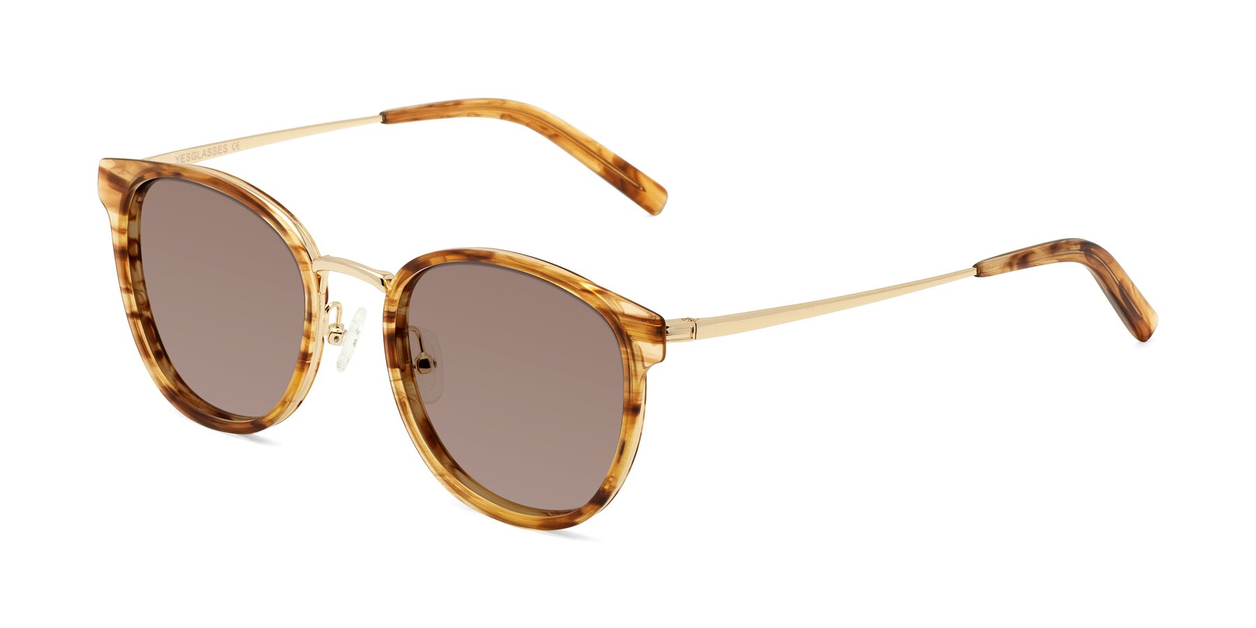 Angle of Callie in Amber Striped with Medium Brown Tinted Lenses