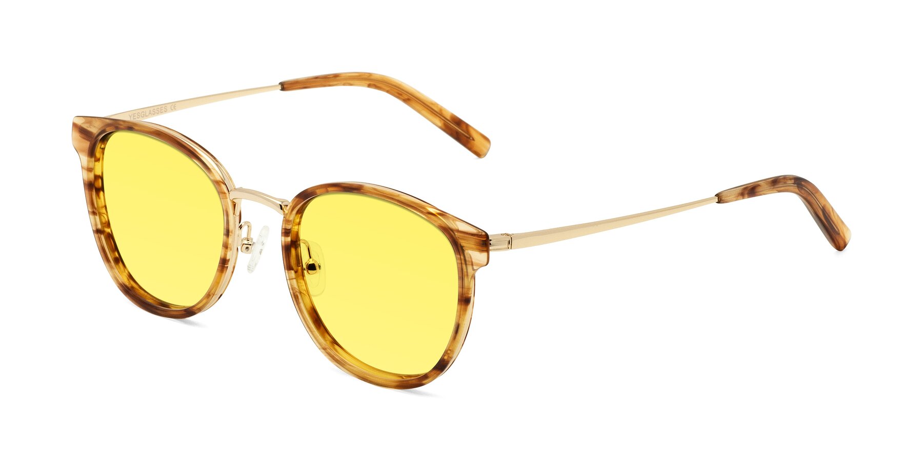 Angle of Callie in Amber Striped with Medium Yellow Tinted Lenses