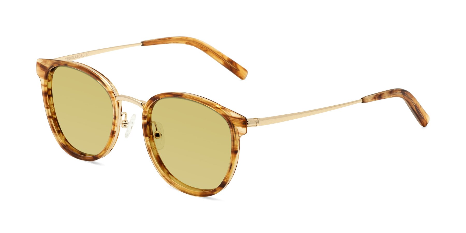 Angle of Callie in Amber Striped with Medium Champagne Tinted Lenses