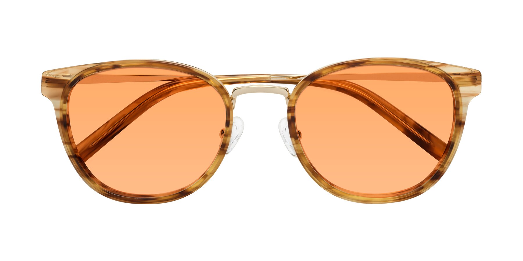 Folded Front of Callie in Amber Striped with Medium Orange Tinted Lenses