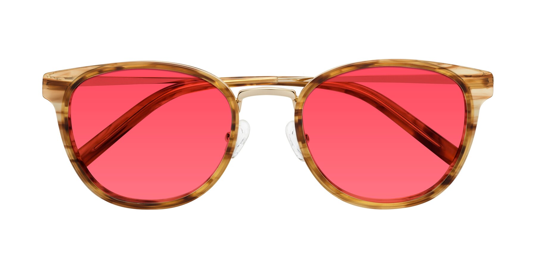 Folded Front of Callie in Amber Striped with Red Tinted Lenses