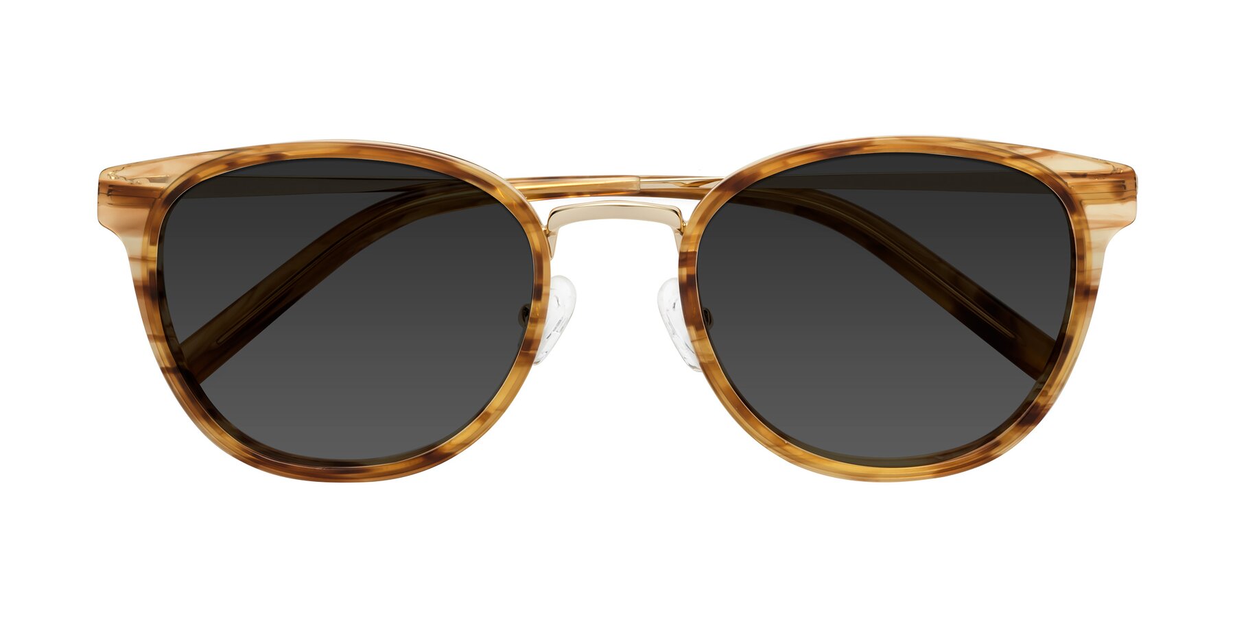 Folded Front of Callie in Amber Striped with Gray Tinted Lenses