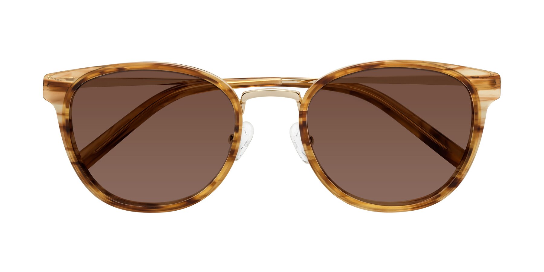 Folded Front of Callie in Amber Striped with Brown Tinted Lenses