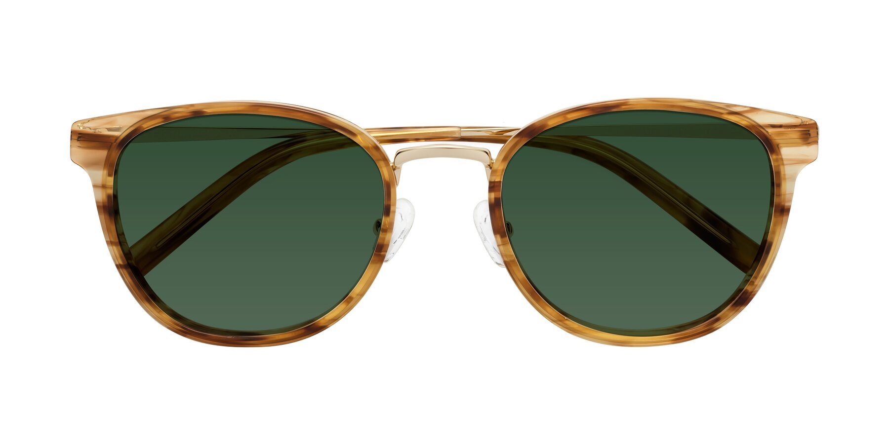 Folded Front of Callie in Amber Striped with Green Tinted Lenses